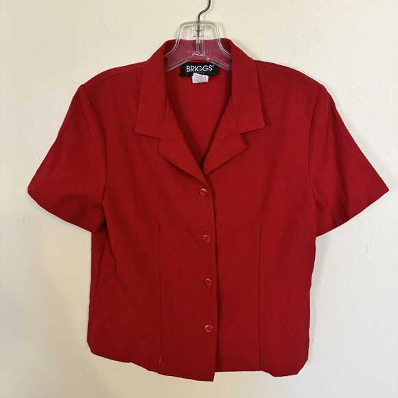 Briggs Womens Top Petite Red Short Sleeve Button Up Blouse 6P 90s Vtg - Picture 7 of 7